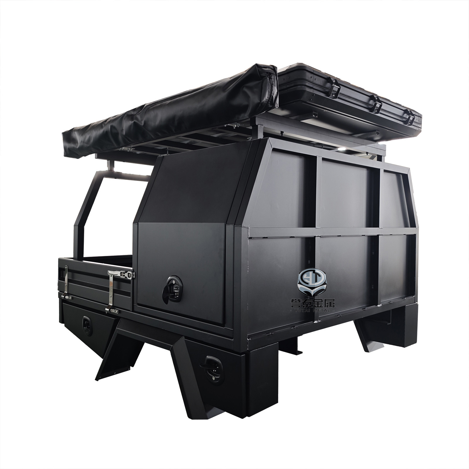 YT-7029-Black aluminum tray and semi-canopy with rooftop tent YT-7029-Black aluminum tray and semi-canopy with rooftop tent
