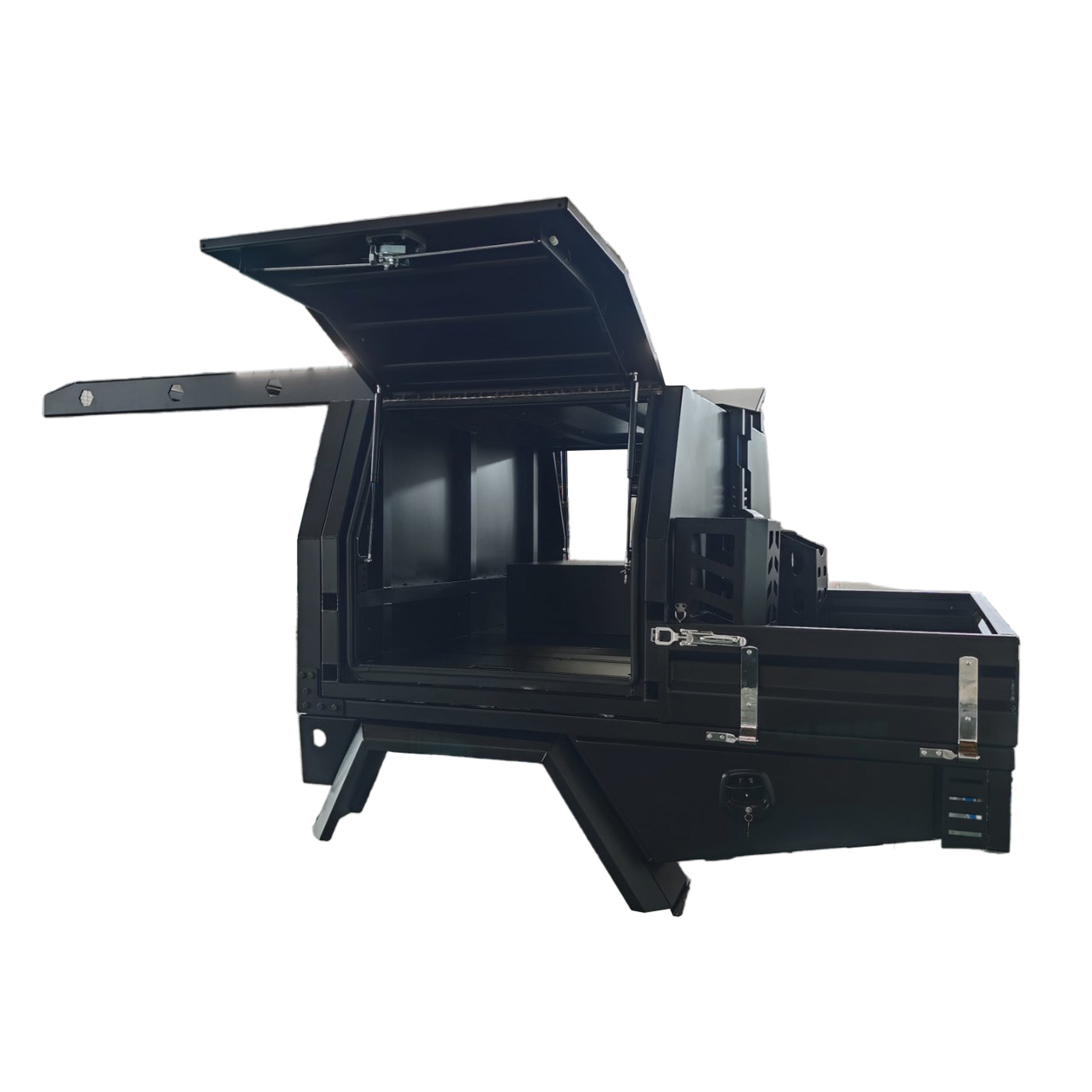 YT-7024-Black aluminum tray and semi-canopy with roof rack