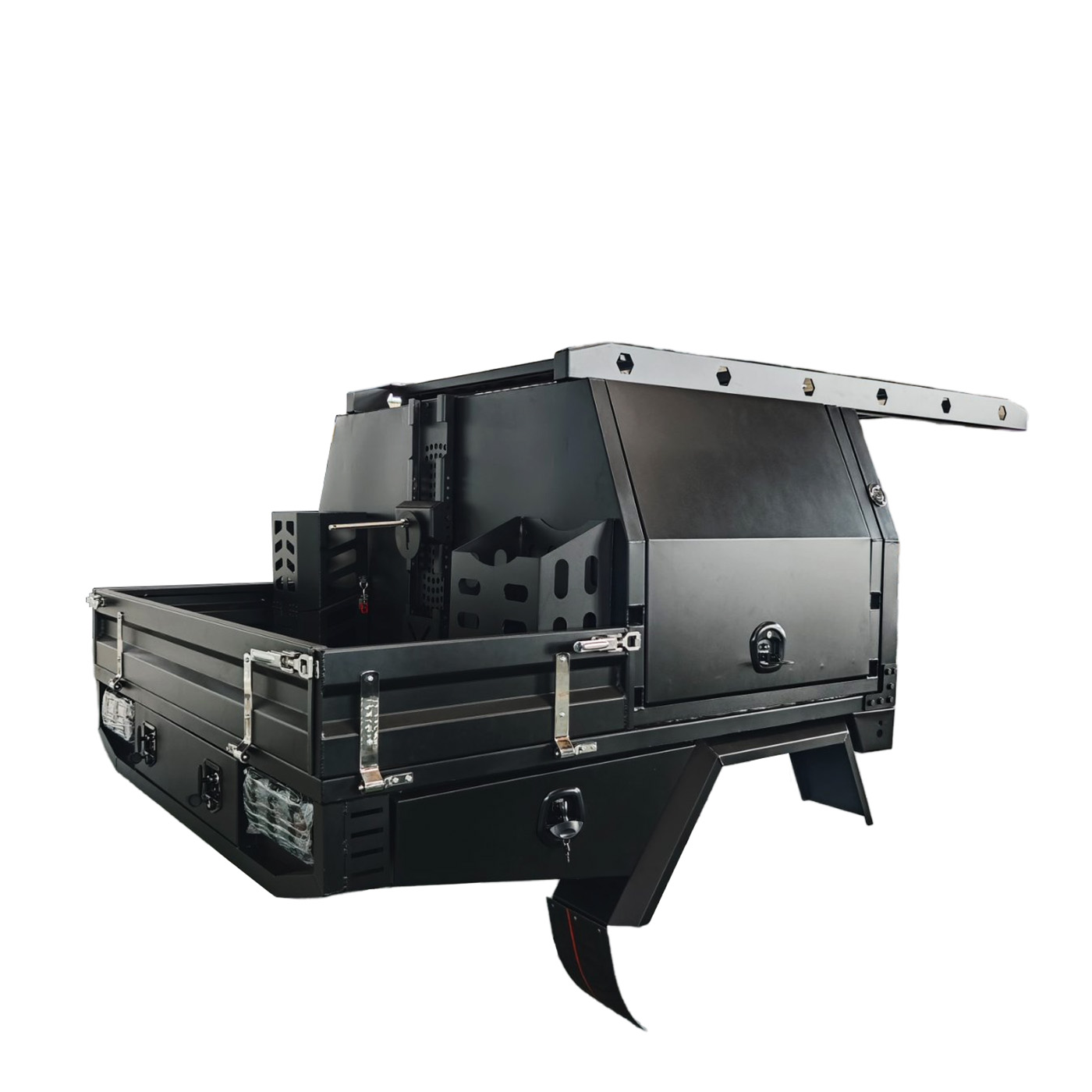 YT-7024-Black aluminum tray and semi-canopy with roof rack