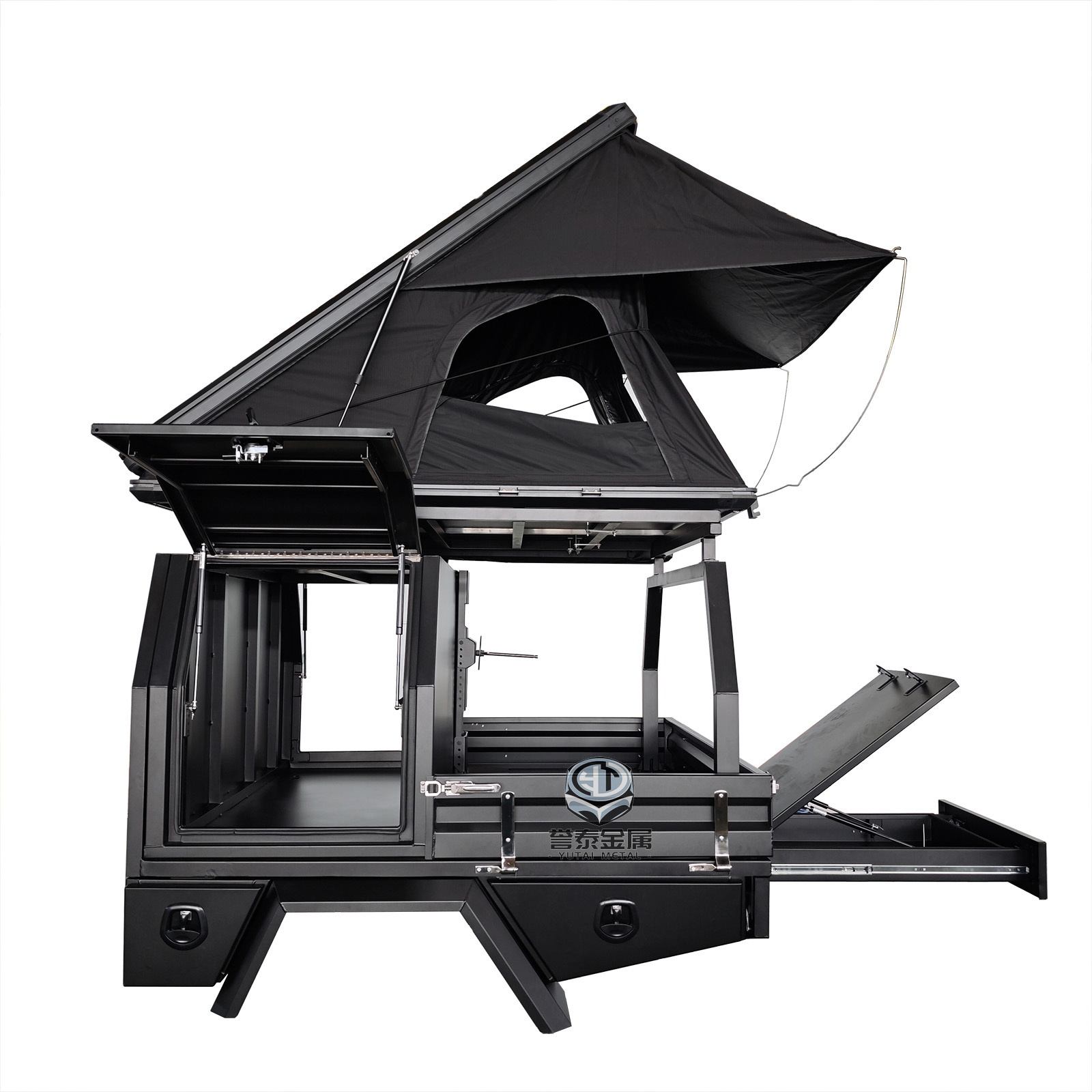 YT-7029-Black aluminum tray and semi-canopy with rooftop tent