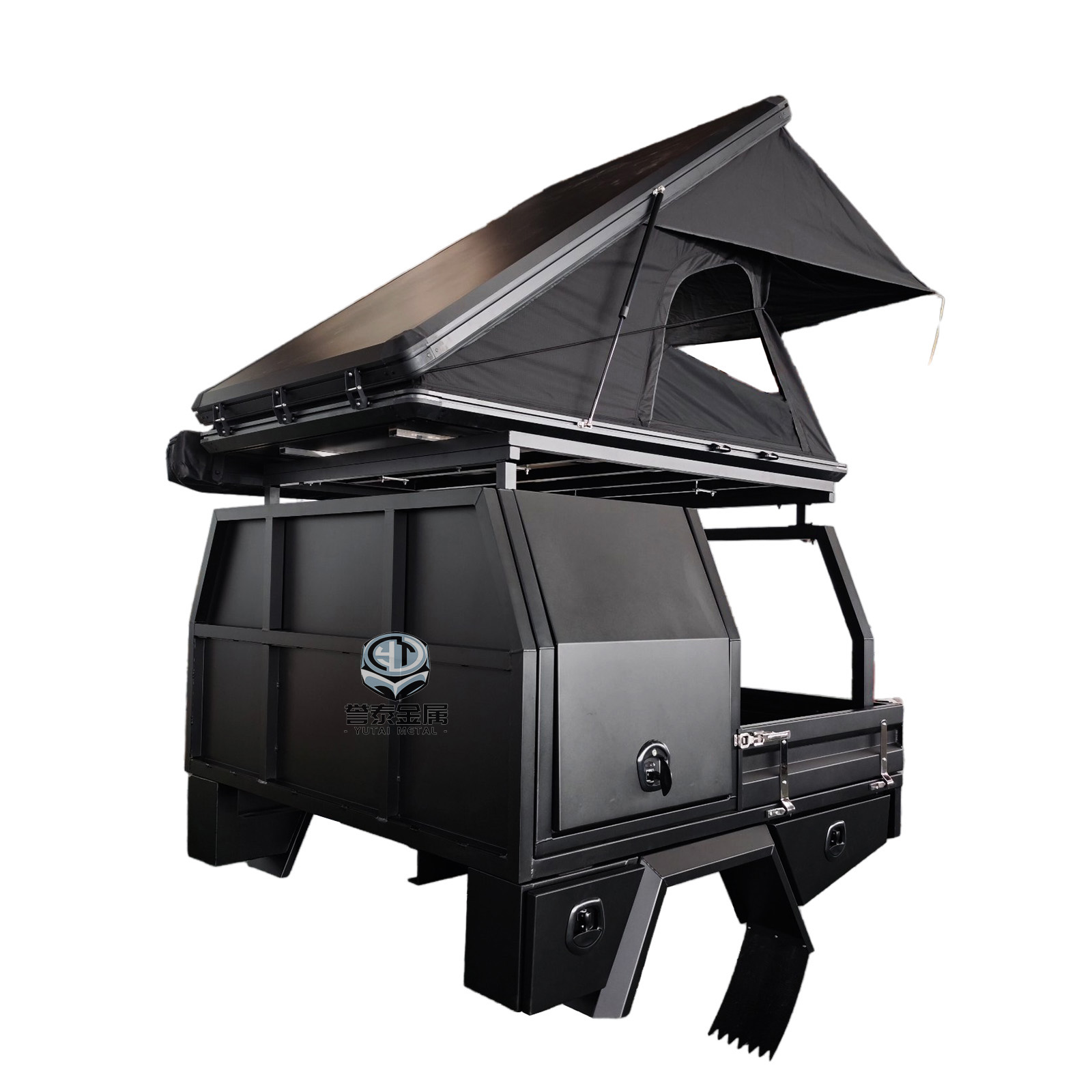YT-7029-Black aluminum tray and semi-canopy with rooftop tent