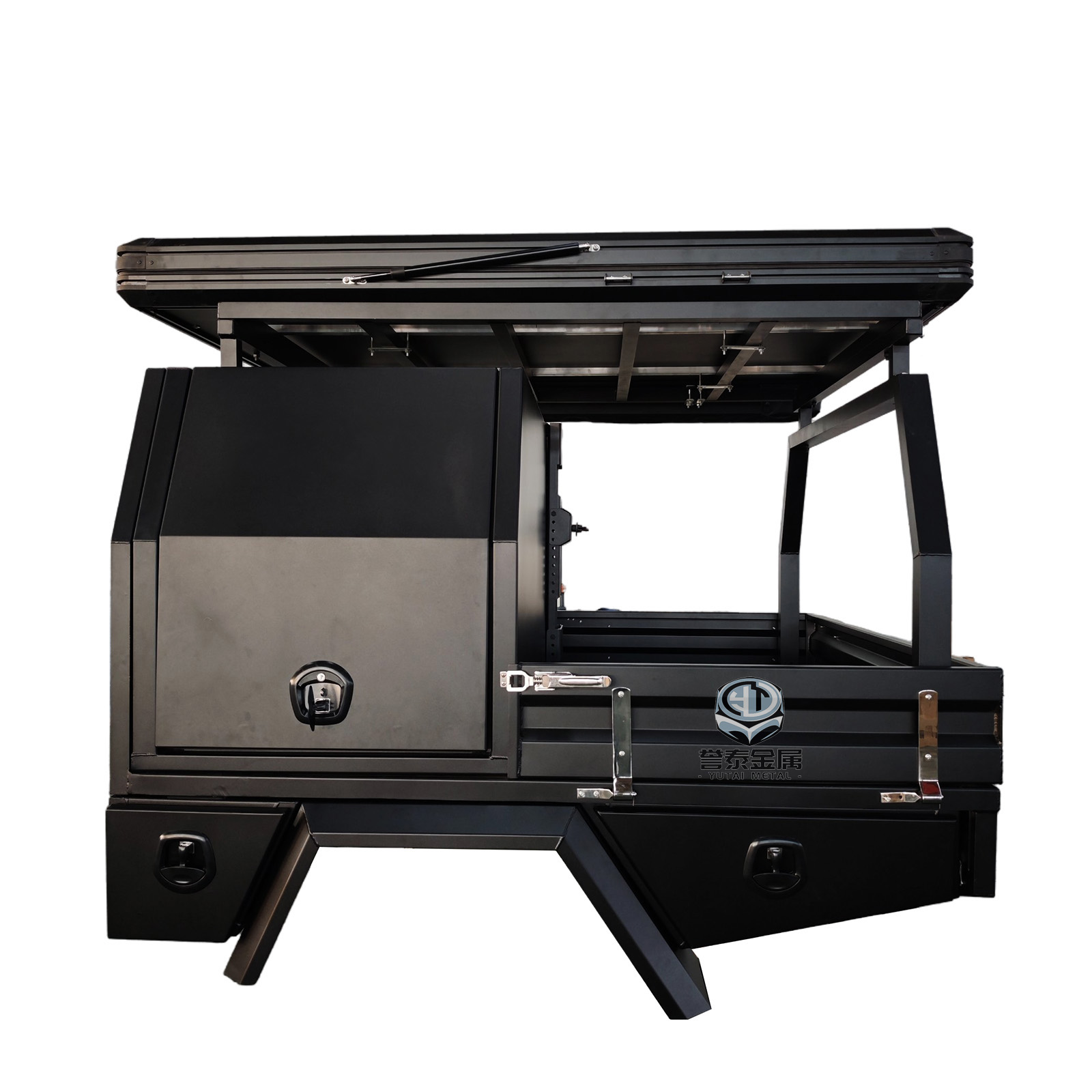 YT-7029-Black aluminum tray and semi-canopy with rooftop tent
